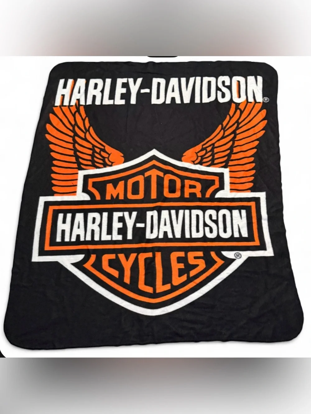 Harley-Davidson Black Orange Winged Logo Throw